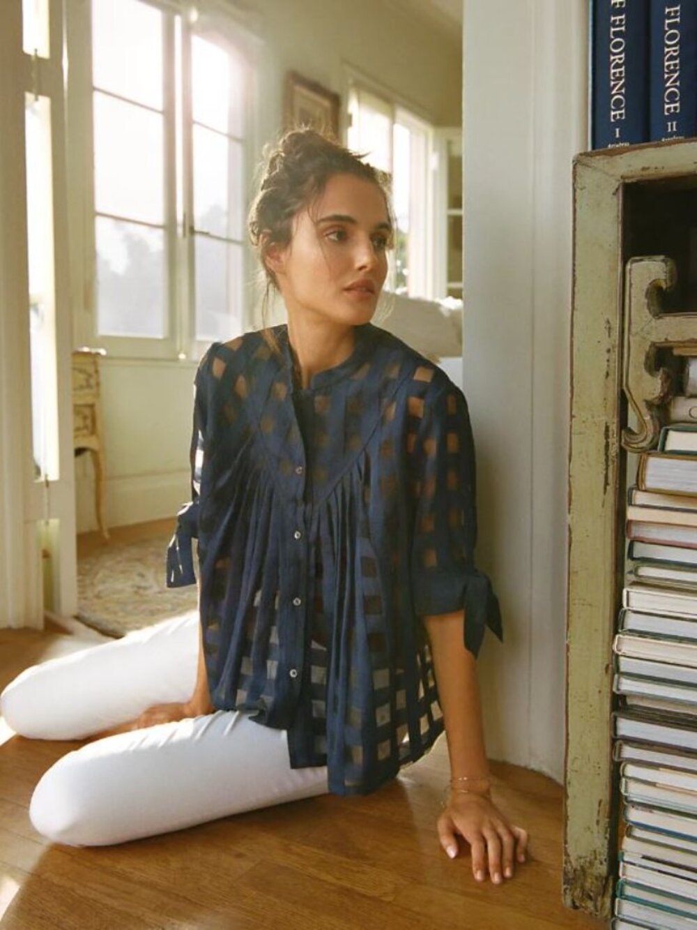 Anthropologie | Current Air Windowpane Buttondown Blouse | Size Large